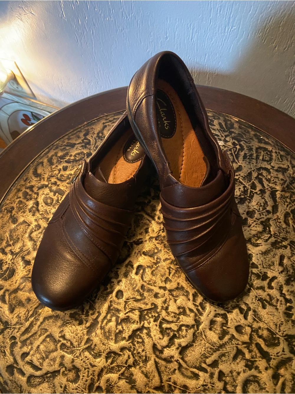 Clarks Women's Dark Brown Leather Slip-On Loafers